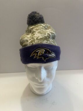 New Era Mens NFL 2015 Baltimore Ravens Salute to Service Knit Hat EUC